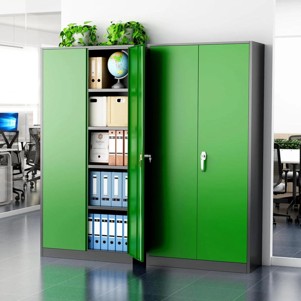 Greenvelly Metal Storage Cabinet, 72" Black Locking Metal Cabinet with 2 Doors and 4 Adjustable Shelves, Lockable Garage Storage Cabinets for Home Office, Garage, Kitchen, Living Room