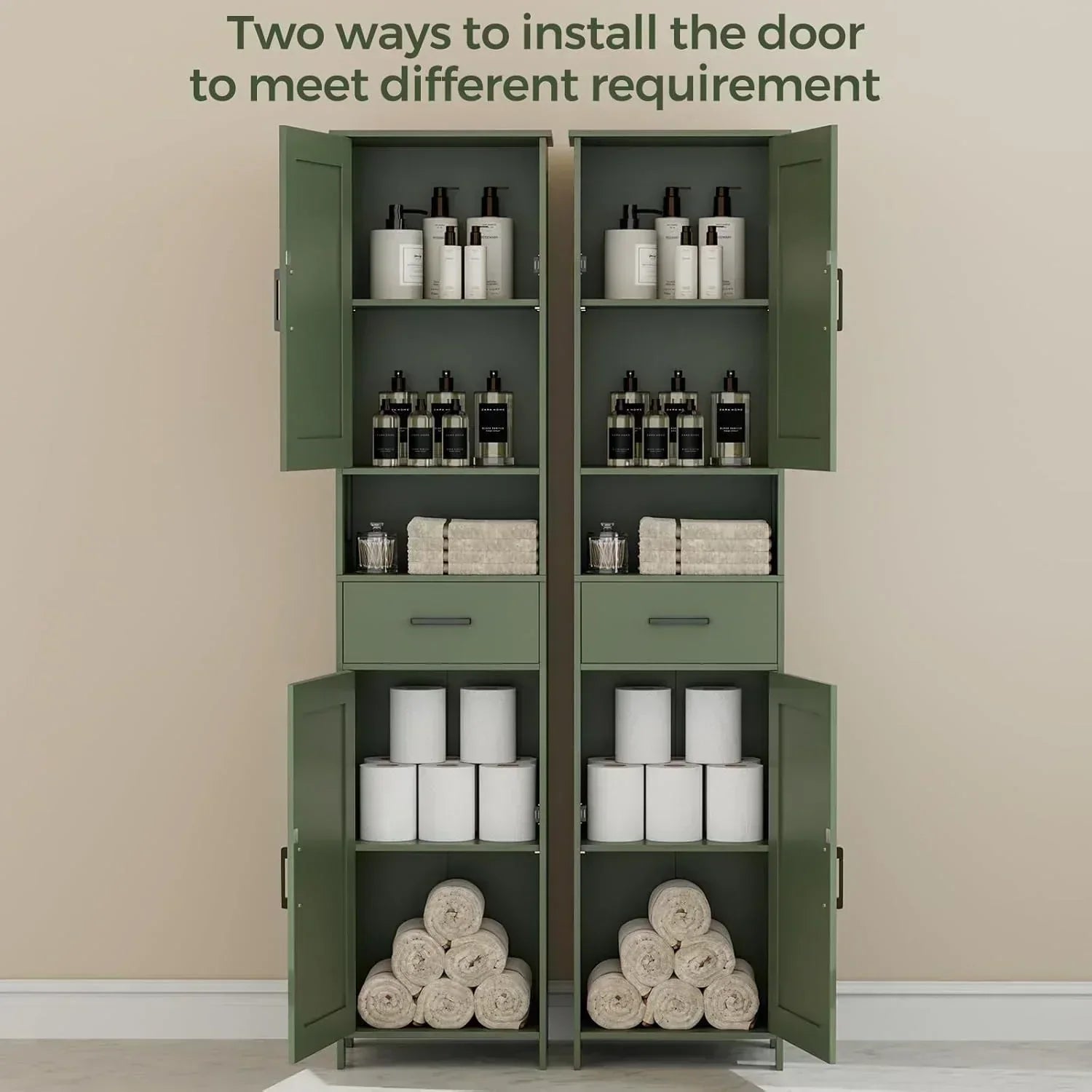 Homhedy 67" H Tall Bathroom Storage Cabinet with 2 Barn Doors and 1 Drawer Narrow Storage Unit