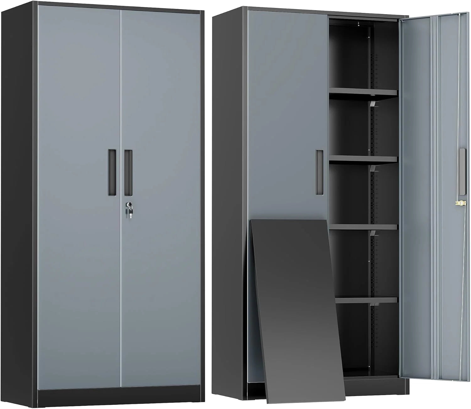 Greenvelly Metal Storage Cabinet, 72" Black Locking Metal Cabinet with 2 Doors and 4 Adjustable Shelves, Lockable Garage Storage Cabinets for Home Office, Garage, Kitchen, Living Room