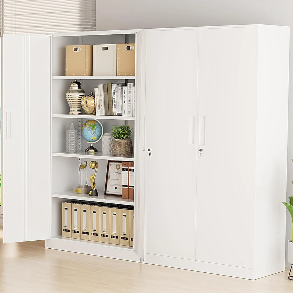 Greenvelly Metal Storage Cabinet, 72" Black Locking Metal Cabinet with 2 Doors and 4 Adjustable Shelves, Lockable Garage Storage Cabinets for Home Office, Garage, Kitchen, Living Room