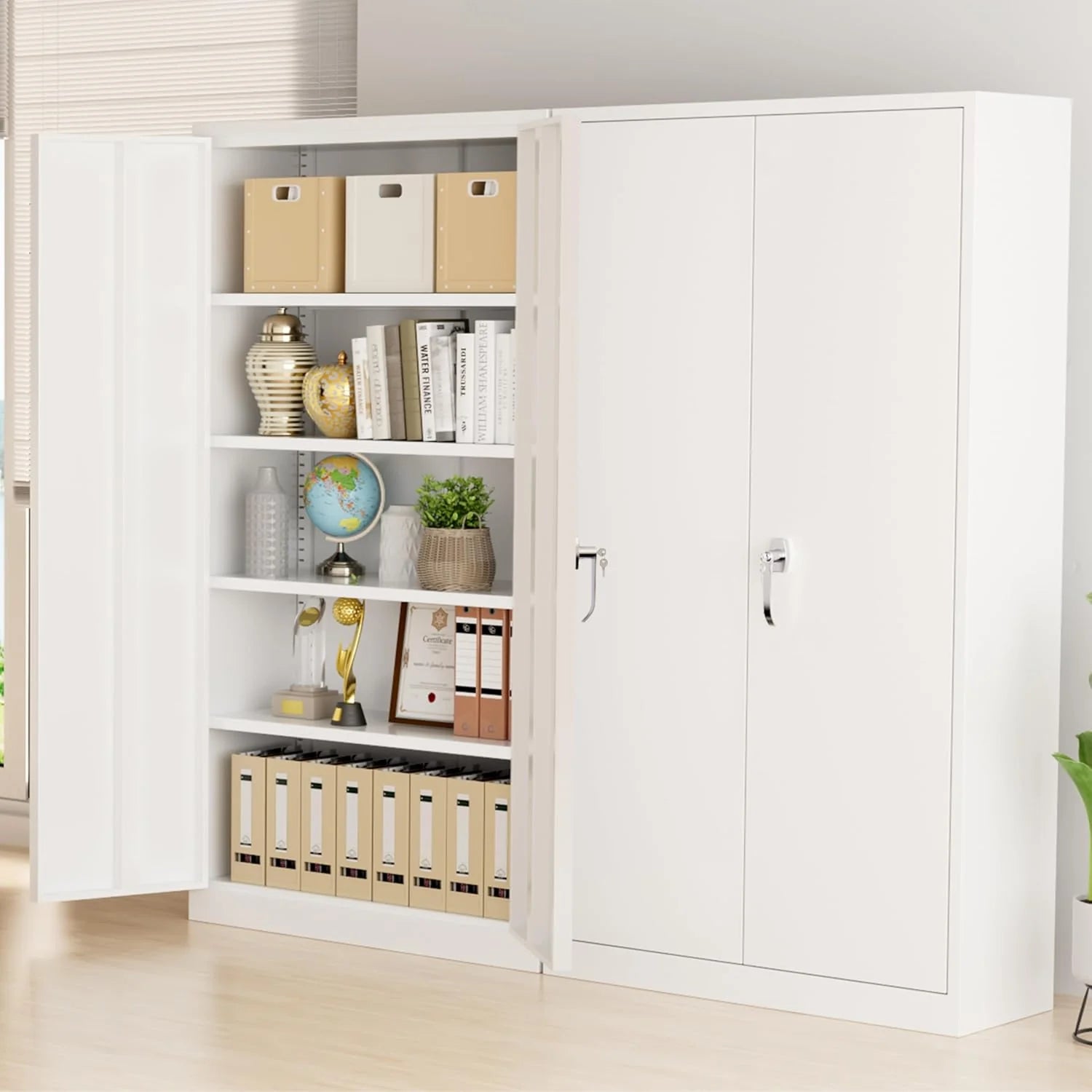 Greenvelly Metal Storage Cabinet, 72" Black Locking Metal Cabinet with 2 Doors and 4 Adjustable Shelves, Lockable Garage Storage Cabinets for Home Office, Garage, Kitchen, Living Room