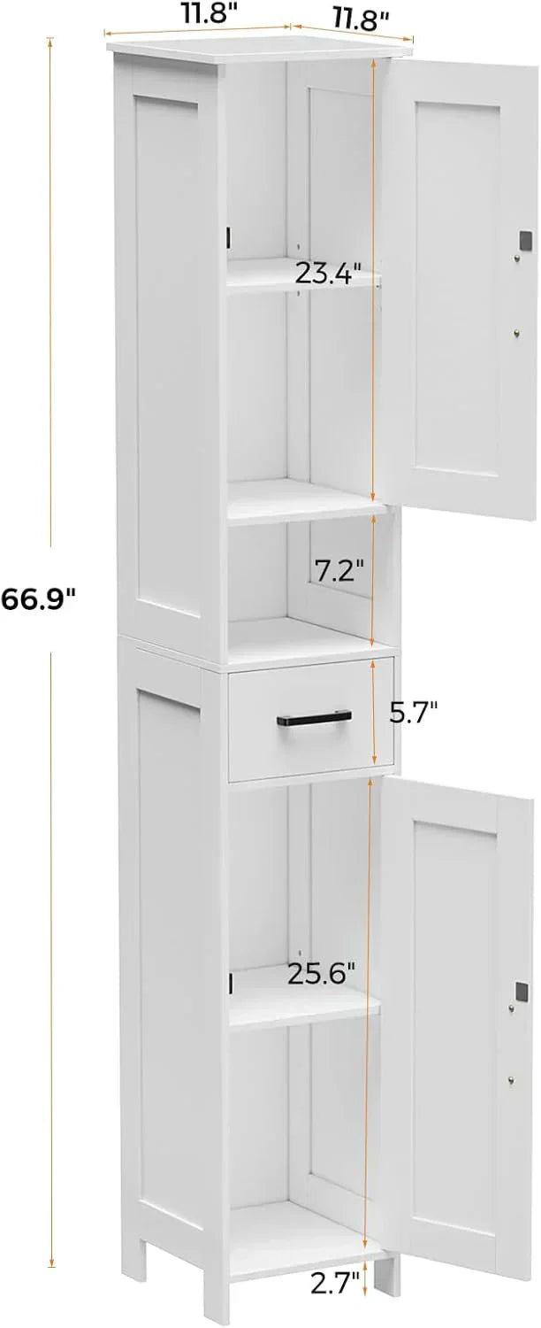 Homhedy 67" H Tall Bathroom Storage Cabinet with 2 Barn Doors and 1 Drawer Narrow Storage Unit