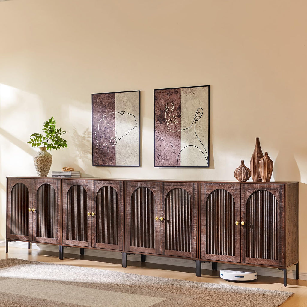 IFGET Modern Buffet Cabinet with Storage 92.63" W Fluted Arched Sideboard Cabinet