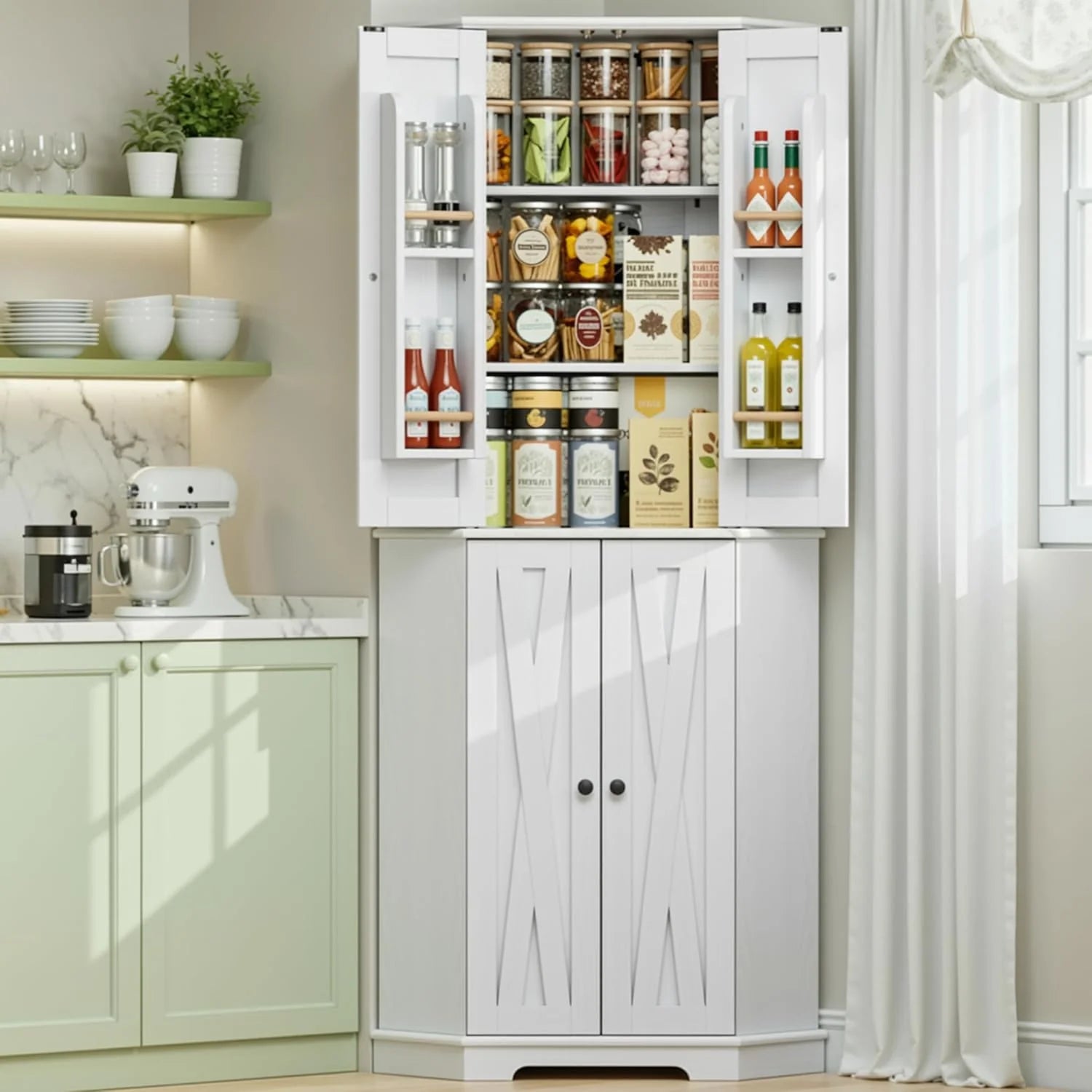 IRONCK Corner Cabinet 72" H Kitchen Pantry Storage Cabinet