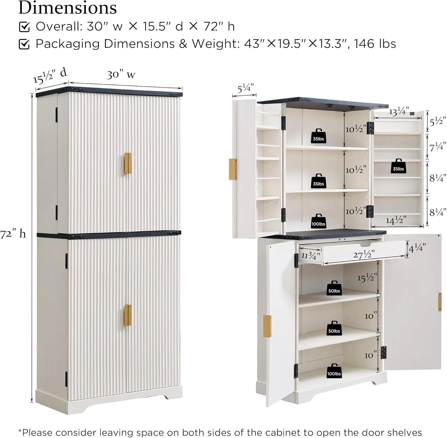 Fluted Pantry Cabinet, 72" Tall Modern Storage Cabinet with 4 Doors, Organizer, Drawer and Adjustable Shelves, Wood Cupboard for Kitchen, Dining Room, Living Room and Bathroom, Natural Oak