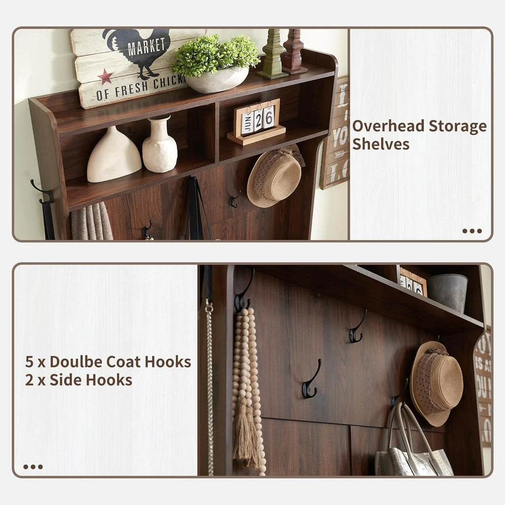 JXQTLINGMU 59" Farmhouse Hall Tree with Shoe Storage, Entryway Bench with 20 Cubbies, 12 Hooks & Sliding Barn Doors, Mudroom Coat Rack Cabinet, Off White