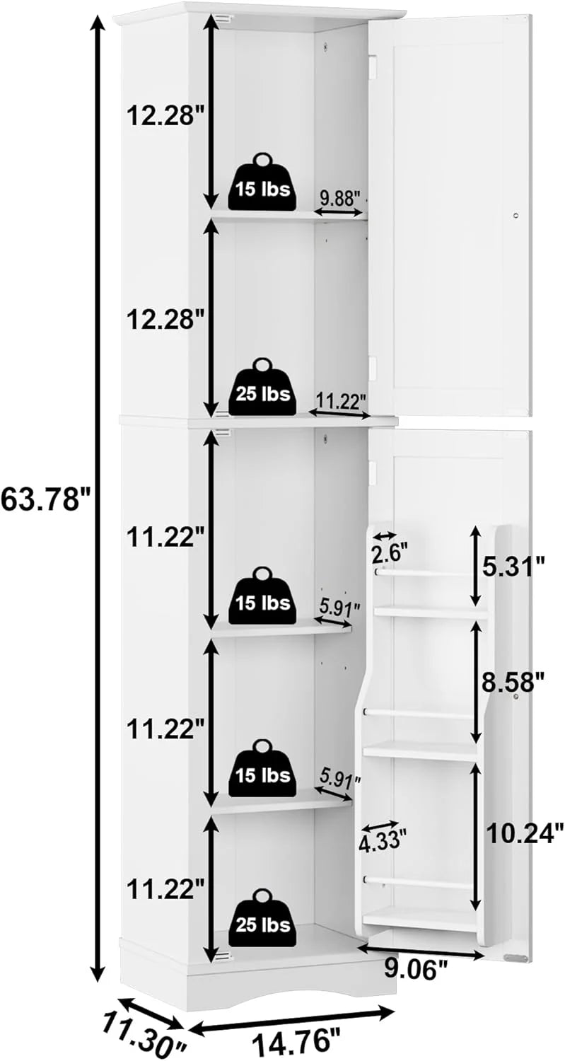 Tall Pantry Cabinet, Freestanding Storage Cabinet, Wooden Kitchen Pantry with 4 Doors and 5 Shelves, 72" Floor Cabinet Organizer
