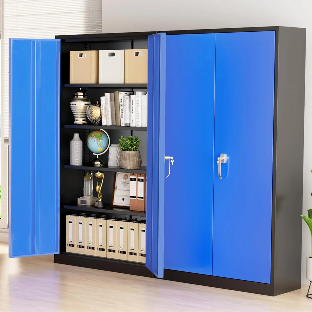 Greenvelly Metal Storage Cabinet, 72" Black Locking Metal Cabinet with 2 Doors and 4 Adjustable Shelves, Lockable Garage Storage Cabinets for Home Office, Garage, Kitchen, Living Room